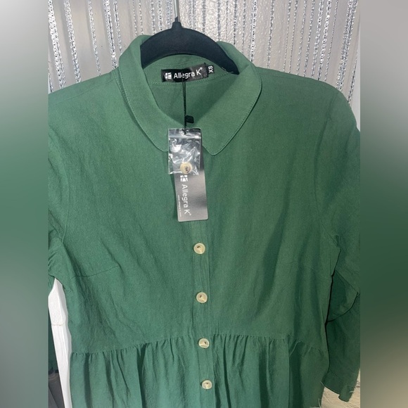 Allegra K Hunter Green Dress | Button Front | Size XS | Ruffle end sleeves - Picture 3 of 4